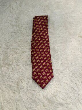 Josh Bach Mens Pure Silk Tie Necktie Red with Gold Bicycles Bike
